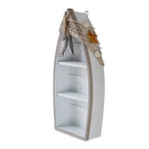 grace home beach theme display boat with 3 shelves with fish net and star fish/shell 16.5" h
