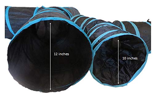 Feline Ruff Premium 4 Way Cat Tunnel. Extra Large 12 Inch Diameter and Extra Long. A Big Collapsible Play Toy. Wide Pet Tunnel Tube for Rabbits, Kittens, Large Cats, and Dogs.