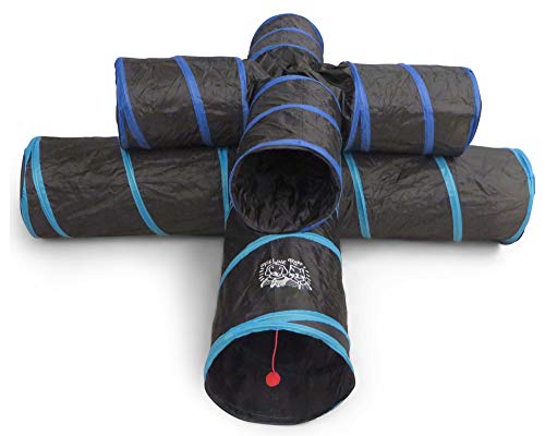 Feline Ruff Premium 4 Way Cat Tunnel. Extra Large 12 Inch Diameter and Extra Long. A Big Collapsible Play Toy. Wide Pet Tunnel Tube for Rabbits, Kittens, Large Cats, and Dogs.