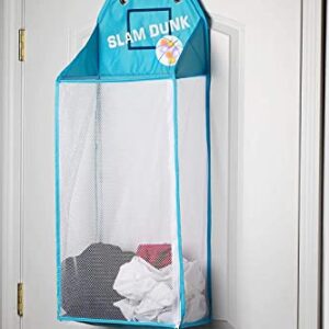 Store & Score Over The Door Hanging Kids Fun LED Basketball Light-Up Collapsible Mesh Laundry Hamper Basket, Toy Chest, Heavy Duty Metal Hooks Included. Patent Pending