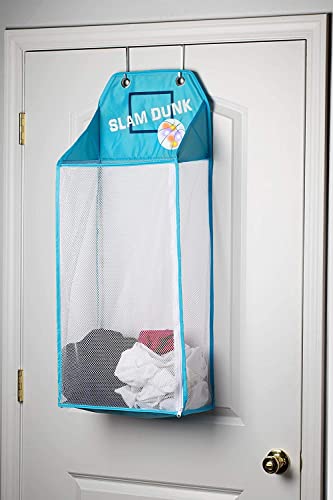 Store & Score Over The Door Hanging Kids Fun LED Basketball Light-Up Collapsible Mesh Laundry Hamper Basket, Toy Chest, Heavy Duty Metal Hooks Included. Patent Pending