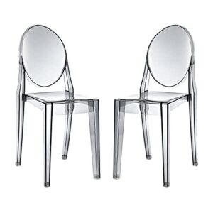 modway casper modern acrylic stacking two dining side chairs in smoke