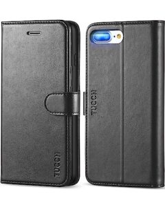 tucch iphone 8 plus wallet case, iphone 7 plus case, premium pu leather flip case with card slot, stand holder, magnetic closure [shockproof tpu interior case] compatible with iphone 7/8 plus, black