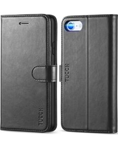 tucch case for iphone se 2022 5g, iphone 7/8/se 2020 wallet case pu leather flip folio case wallet with card slot, stand magnetic tpu shockproof inner case compatible with iphone 7/8/se2/se3, black