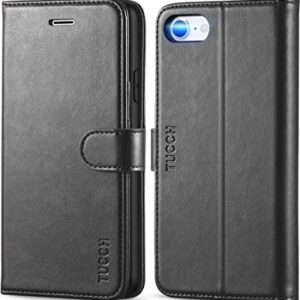 TUCCH Case for iPhone SE 2022 5G, iPhone 7/8/SE 2020 Wallet Case PU Leather Flip Folio Case Wallet with Card Slot, Stand Magnetic TPU Shockproof Inner Case Compatible with iPhone 7/8/SE2/SE3, Black