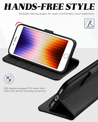 TUCCH Case for iPhone SE 2022 5G, iPhone 7/8/SE 2020 Wallet Case PU Leather Flip Folio Case Wallet with Card Slot, Stand Magnetic TPU Shockproof Inner Case Compatible with iPhone 7/8/SE2/SE3, Black