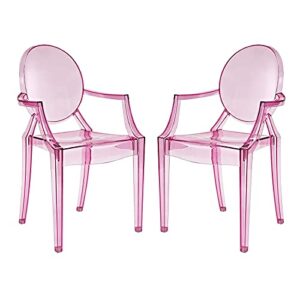 modway casper modern acrylic stacking, two dining armchairs, pink