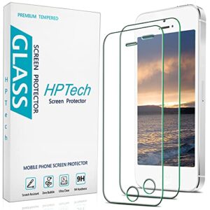 hptech 2-pack tempered glass for iphone se 2016, iphone 5s, iphone 5, iphone 5c screen protector, easy to install, bubble free, 9h hardness