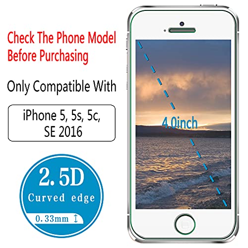 HPTech 2-Pack Tempered Glass For iPhone SE 2016, iPhone 5S, iPhone 5, iPhone 5C Screen Protector, Easy to Install, Bubble Free, 9H Hardness