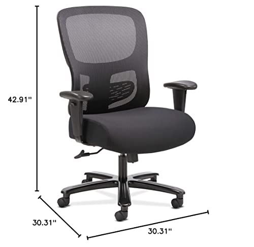 HON Sadie Big and Tall Office Chair Mesh Back Ergonomic Computer Desk Chair Heavy Duty 400 lb Max - Adjustable Arms, Lumbar Support, Comfortable Seat Cushion, 360 Swivel Rolling Wheels - Black