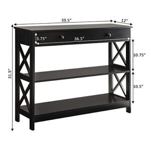 Convenience Concepts Oxford 1 Drawer Console Table with Shelves, Black