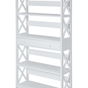 Convenience Concepts Oxford 5 Tier Bookcase with Drawer, White,11.75"D x 31.5"W x 59.75"H