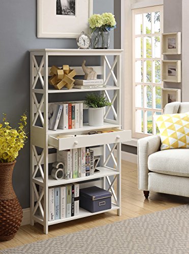 Convenience Concepts Oxford 5 Tier Bookcase with Drawer, White,11.75"D x 31.5"W x 59.75"H