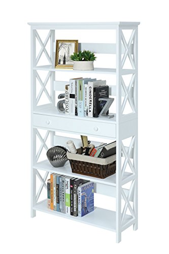 Convenience Concepts Oxford 5 Tier Bookcase with Drawer, White,11.75"D x 31.5"W x 59.75"H