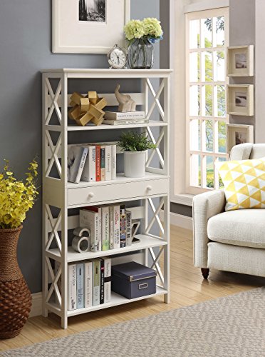 Convenience Concepts Oxford 5 Tier Bookcase with Drawer, White,11.75"D x 31.5"W x 59.75"H