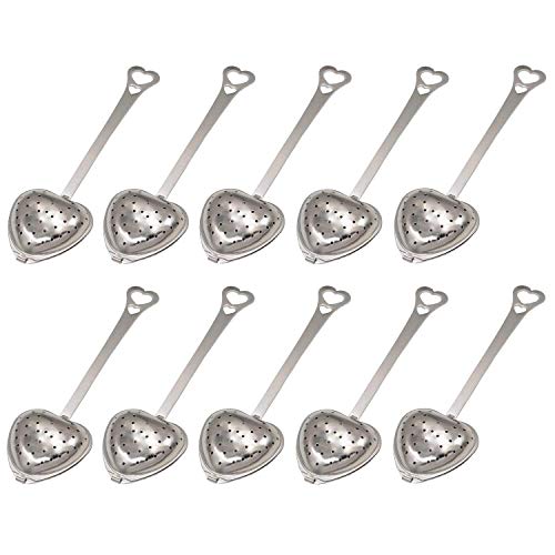 10Pcs Tea Strainers for Loose tea spoons - Heart Shaped Tea Filter Stainless Steel Tea Diffuser Fine Mesh Strainer Spoon Filter - Tea Infusers for Loose Tea Strainer Loose Leaf Tea Steeper Tea Party