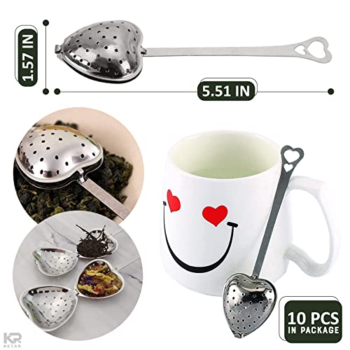 10Pcs Tea Strainers for Loose tea spoons - Heart Shaped Tea Filter Stainless Steel Tea Diffuser Fine Mesh Strainer Spoon Filter - Tea Infusers for Loose Tea Strainer Loose Leaf Tea Steeper Tea Party