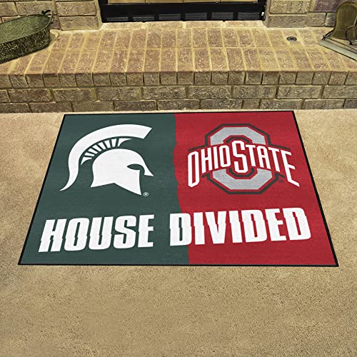 FANMATS 22316 Michigan State / Ohio State House Divided Rug - 34 in. x 42.5 in.