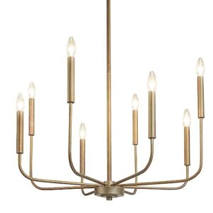 laluz antique gold chandelier, modern farmhouse light fixture for dining room, bedroom, foyer, living room, kitchen island, entryway (upgraded version, 2 types of height 8 arms)