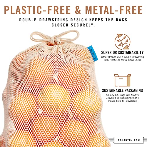 World's Strongest Reusable Produce Bags, Certified Organic Cotton Mesh, Machine Washable, Tare Weight Label, Double Drawstring, Plastic-Free Packaging, 9-Pack - Assorted Sizes (Small, Medium, Large)