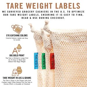 World's Strongest Reusable Produce Bags, Certified Organic Cotton Mesh, Machine Washable, Tare Weight Label, Double Drawstring, Plastic-Free Packaging, 9-Pack - Assorted Sizes (Small, Medium, Large)