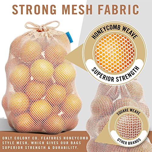 World's Strongest Reusable Produce Bags, Certified Organic Cotton Mesh, Machine Washable, Tare Weight Label, Double Drawstring, Plastic-Free Packaging, 9-Pack - Assorted Sizes (Small, Medium, Large)