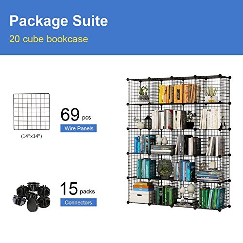 KOUSI Storage Cube - 14"x14" Cube (20 Cubes) Organizer Stackable Cubes for Storage Cubby Unit Wire Bookshelf, Black Wire