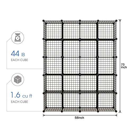 KOUSI Storage Cube - 14"x14" Cube (20 Cubes) Organizer Stackable Cubes for Storage Cubby Unit Wire Bookshelf, Black Wire