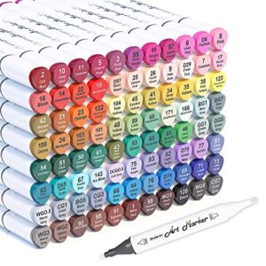 shuttle art 88 colors dual tip alcohol based art markers, 88 colors plus 1 blender permanent marker pens highlighters with case perfect for illustration adult coloring sketching and card making…