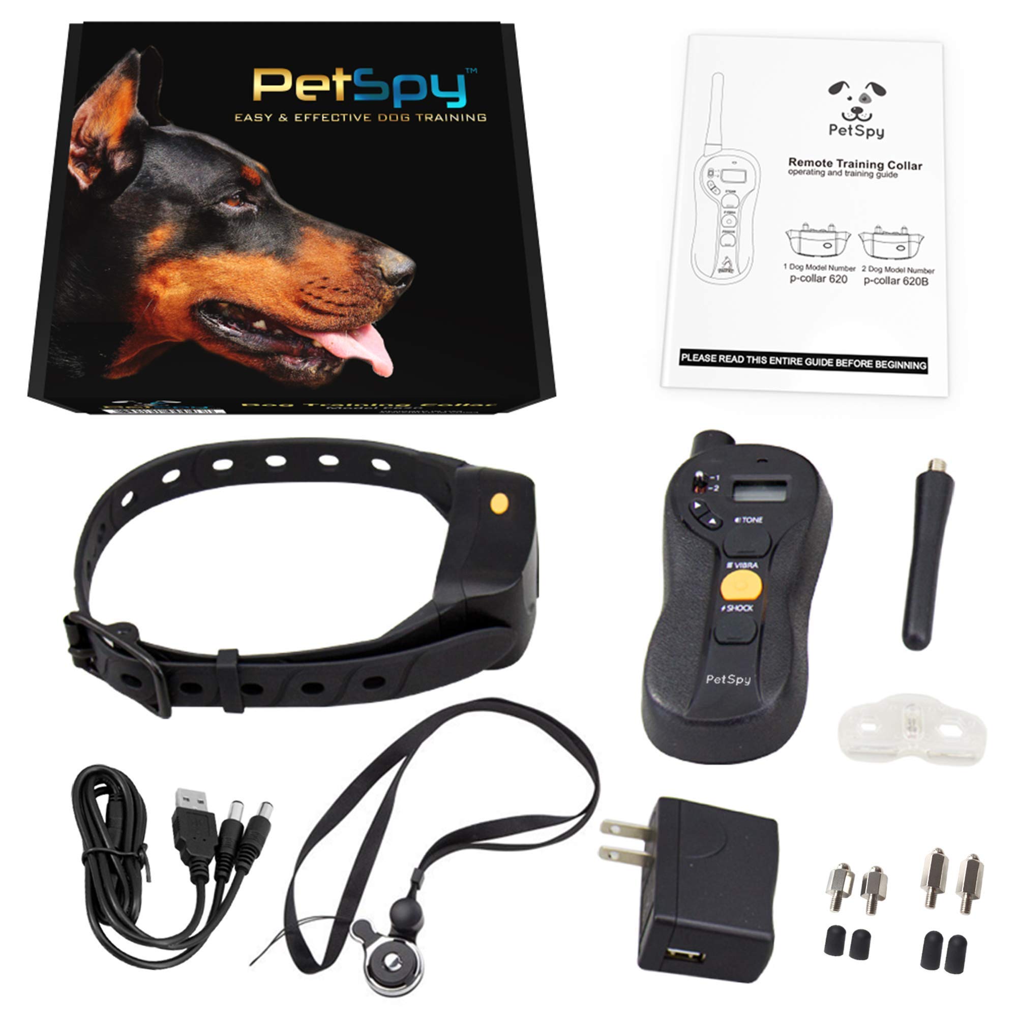 PetSpy P620 Dog Training Shock Collar for Dogs with Vibration, Electric Shock, Beep; Rechargeable and Waterproof Remote Trainer E-Collar - 10-140 lbs