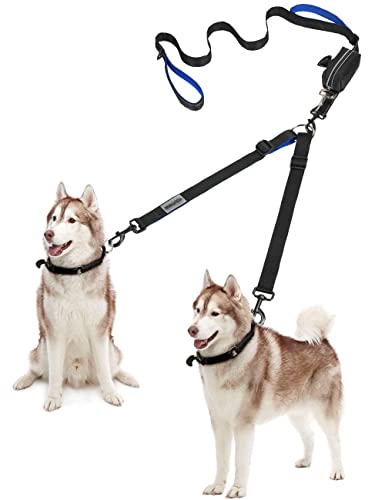 YOUTHINK Double Dog Leash, Dog Walking Leash 2 Dogs up to 180lbs, Comfortable Adjustable Dual Padded Handles, Bonus Pet Waste Bag (Double Dog Leash)