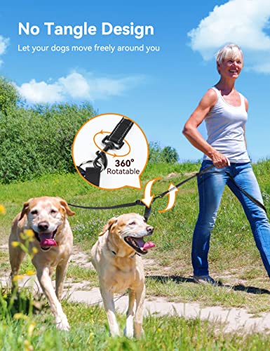 YOUTHINK Double Dog Leash, Dog Walking Leash 2 Dogs up to 180lbs, Comfortable Adjustable Dual Padded Handles, Bonus Pet Waste Bag (Double Dog Leash)