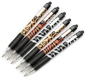 zebra z-grip funky - animal pattern retractable black ballpoint pen - assorted 6 pack