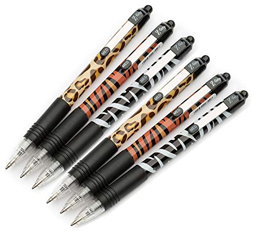 Zebra Z-Grip Funky - Animal Pattern Retractable Black Ballpoint Pen - Assorted 6 Pack