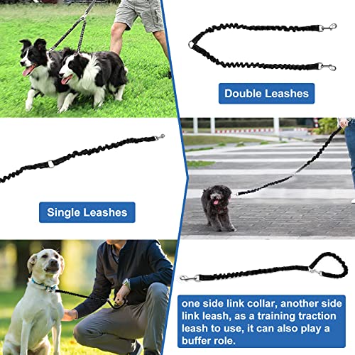 Pet Dog Double Leashes - No Tangle Dog Leash Coupler, Comfortable Shock Absorbing Reflective Bungee Lead for Nighttime Safety, Dual Dog Training Leash for Small, Medium & Large Dogs (Black)