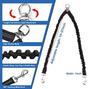 Pet Dog Double Leashes - No Tangle Dog Leash Coupler, Comfortable Shock Absorbing Reflective Bungee Lead for Nighttime Safety, Dual Dog Training Leash for Small, Medium & Large Dogs (Black)