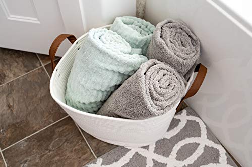 Sweetzer & Orange Large Woven Cotton Rope Storage Basket (Vegan Handles) - Blanket Storage Baskets, Laundry Basket, Toy Storage, Nursery Hamper - Decorative Off White Basket for Living Room