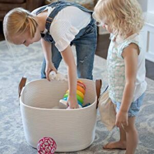 Sweetzer & Orange Large Woven Cotton Rope Storage Basket (Vegan Handles) - Blanket Storage Baskets, Laundry Basket, Toy Storage, Nursery Hamper - Decorative Off White Basket for Living Room