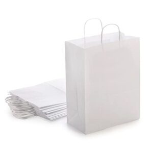 white kraft paper bags with handles bulk - gift bags medium size for paper shopping bags, party bags, and bags for small business (8"x4.75"x10" - white gift bags bulk medium size 25 bags)
