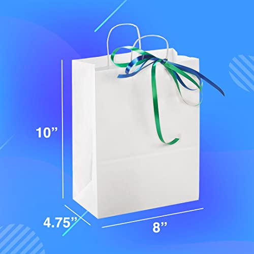 White Kraft Paper Bags with Handles Bulk - Gift Bags Medium Size for Paper Shopping Bags, Party Bags, and Bags for Small Business (8"x4.75"x10" - White Gift Bags Bulk Medium Size 25 Bags)