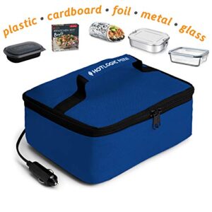 HOTLOGIC Mini Portable Oven, Food Warmer Electric Lunch Box with 12V Vehicle Plug, Mini Personal Heated Lunch Box for Cooking and Reheating Meals in Vehicles and Trucks for Work or Travel (Blue)