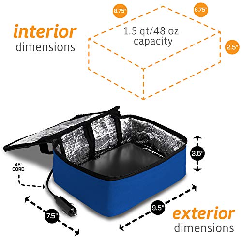 HOTLOGIC Mini Portable Oven, Food Warmer Electric Lunch Box with 12V Vehicle Plug, Mini Personal Heated Lunch Box for Cooking and Reheating Meals in Vehicles and Trucks for Work or Travel (Blue)