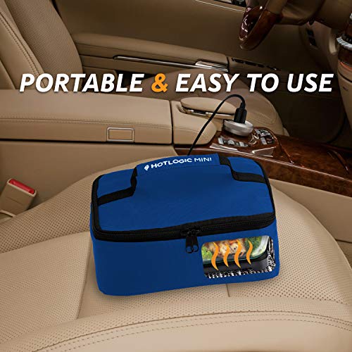 HOTLOGIC Mini Portable Oven, Food Warmer Electric Lunch Box with 12V Vehicle Plug, Mini Personal Heated Lunch Box for Cooking and Reheating Meals in Vehicles and Trucks for Work or Travel (Blue)