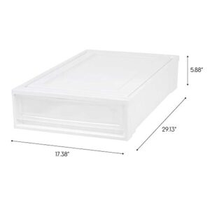 IRIS USA 27.5 Qt Plastic Under Bed Storage Containers with Sliding Organizer Drawers, 4 Pack, Stackable Storage Bins for Clothes, Linens and Shoes, White