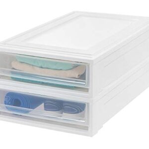 IRIS USA 27.5 Qt Plastic Under Bed Storage Containers with Sliding Organizer Drawers, 4 Pack, Stackable Storage Bins for Clothes, Linens and Shoes, White