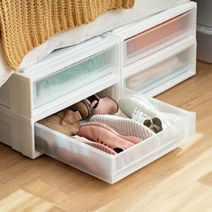 IRIS USA 27.5 Qt Plastic Under Bed Storage Containers with Sliding Organizer Drawers, 4 Pack, Stackable Storage Bins for Clothes, Linens and Shoes, White