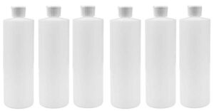 16 oz plastic squeeze bottles with flip top dispenser cap for liquids/oils/shampoos set of 6 (6, white caps)