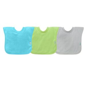 green sprouts stay-dry toddler bib (3pk) | convenient stay-put protection | wide coverage & waterproof, pull-over design, bibs, one size, aqua set (aqua, green, grey)