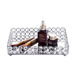 feyarl 10 inch crystal cosmetic tray rectangle vanity tray makeup jewelry trinket organizer mirror decorative tray perfume skin care organizer christmas party coffee table(silver)