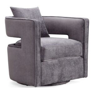 tov furniture kennedy modern handmade velvet swivel chair, gray